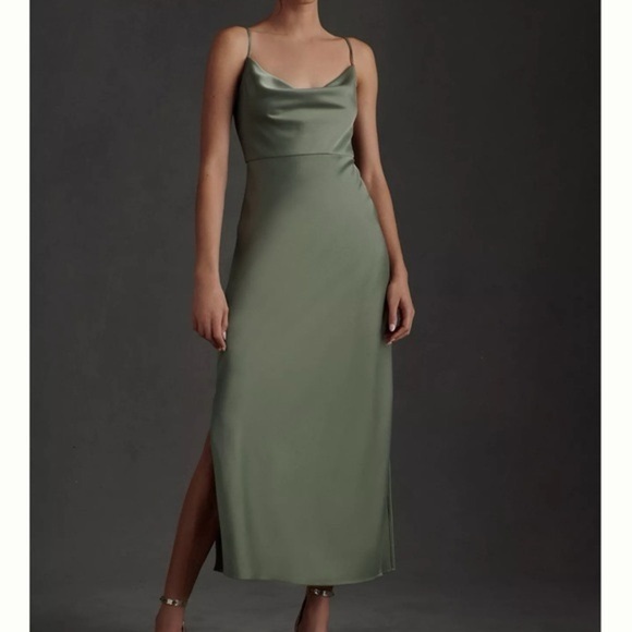 BHLDN Cali Satin Cowl-Neck Midi Slip Dress Size 4 - Picture 1 of 8